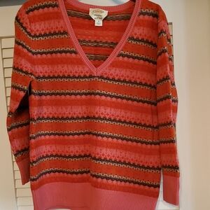 Talbots Classic 100% Merino Wool Sweater V-Neck Striped Medium